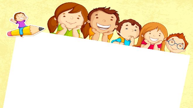 фон для детской презентации с мультяшными детьми, карандашом и листом бумаги